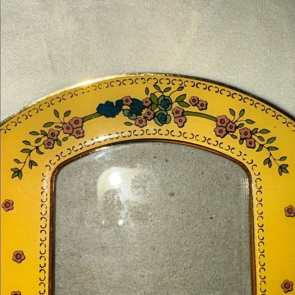 Vintage Yellow Enamel Double Photo Frame with Floral Accents